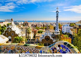 parque, guell, em, barcelona, espanha