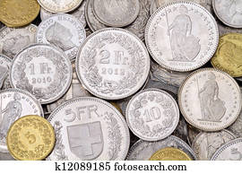 Pile of Modern Swiss Franc Coins