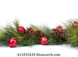 pine branches with Christmas ornaments pine branches with Christmas ornaments