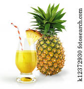 Pineapple and drink glass, with a fruit chunk and straw. Pineapple and drink glass, with a fruit chunk and straw.