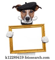 pintor, artista, quadro, segurando, cão