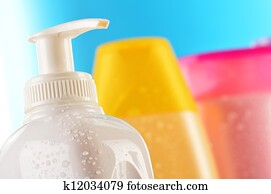 Plastic bottles of body care and beauty products Plastic bottles of body care and beauty products