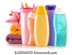 Plastic bottles of body care and beauty products Plastic bottles of body care and beauty products