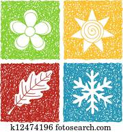 quatro estações, doodle, ícones