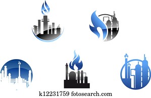 refinaria, fábrica, ícones, e, símbolos
