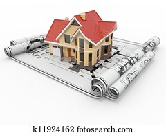 Residential house on architect blueprints. Housing project. Residential house on architect blueprints. Housing project.