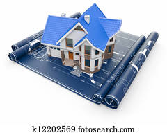 Residential house on architect blueprints. Housing project. Residential house on architect blueprints. Housing project.