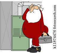 Santa fixing a furnace Santa fixing a furnace
