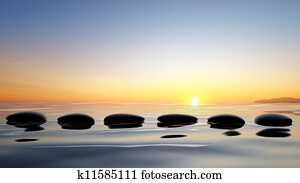 Scenic view of lake with Zen stones in the water Scenic view of lake with Zen stones in the water
