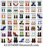 schuhe, auf, regale schuhe, auf, regale