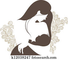 schön, mutter, silhouette, mit, baby