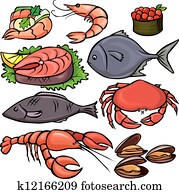 Seafood icons set Seafood icons set