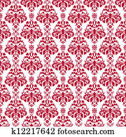 Seamless White & Cherry Red Damask