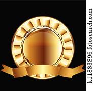 sello oro, cinta, emblema, vector
