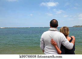 senior couple, enjoying, sea vyhlad