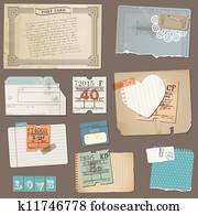 Set of Old paper objects Set of Old paper objects