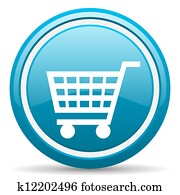 shopping wóz, błękitny, połyskujący, ikona, na białym, tło