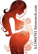 silhouette, von, schangere frau silhouette, von, schangere frau