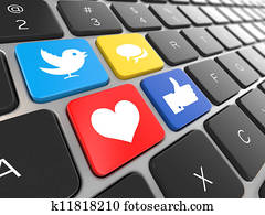 social, medios, en, computador portatil, keyboard.