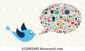 soziales, medien, marketing, zwitschern, vogel, begriff