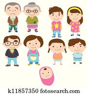 spotprent, gezin, pictogram