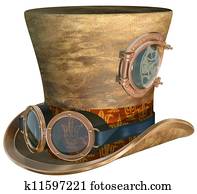 steampunk, כובע, ו, משקפי מגן