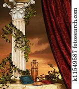Still Life with curtain and column Still Life with curtain and column
