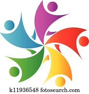 szczęśliwy, teamwork, logo, wektor