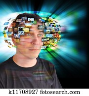 Technology Television Man with Images Technology Television Man with Images