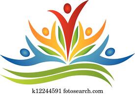 trabalho equipe, flor, com, folheia, logotipo