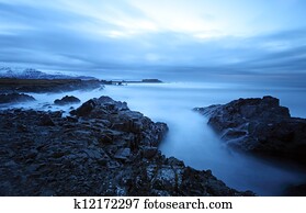 tranqüilo, mar, em, sul, leste, islândia