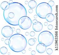 Transparent blue soap bubbles