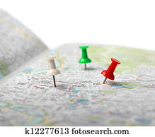Travel destination map push pins