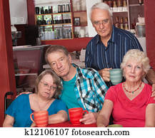 trist, gruppe, av, eldre, venner