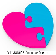 two-colored, corazón, rompecabezas, exposiciones, matrimonio