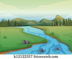 um, rio, um, floresta, e, montanhas