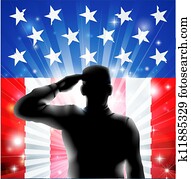 US flag military soldier saluting in silhouette US flag military soldier saluting in silhouette
