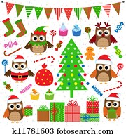 Vector set of Christmas party elements Vector set of Christmas party elements
