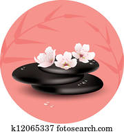 vector zen stones and cherry flowers vector zen stones and cherry flowers