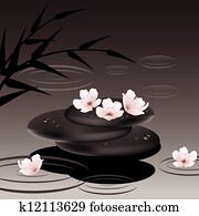 vector zen stones and cherry flowers vector zen stones and cherry flowers