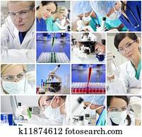 videnskabelig forskning, hold, mænd, og, kvinder, ind, en, laboratorium