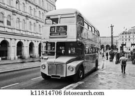 vindima, barra-ônibus dobro decker, em, londres, preto branco