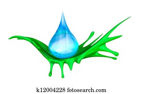 Waterdrop and green splash Waterdrop and green splash