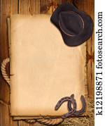 westliche, hintergrund, mit, cowboyhut, und, horseshoe. westliche, hintergrund, mit, cowboyhut, und, horseshoe.