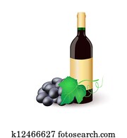 Wine bottle with black grapes Wine bottle with black grapes
