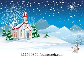 Winter landscape with church Winter landscape with church