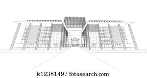 Wireframe of modern building 