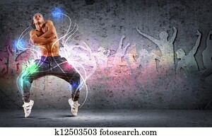 young man dancing hip hop with color lines young man dancing hip hop with color lines