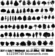 árvores, arbustos, capim