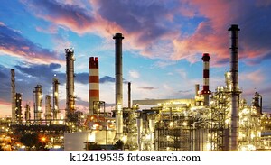 óleo gás, indústria, -, refinaria, em, crepúsculo, -, fábrica, -, petroche